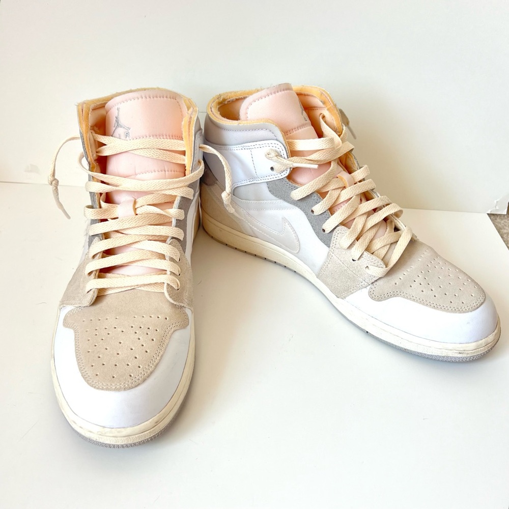 NIKE Air Jordan 1 Mid Craft Inside Out White Gray Sail Sneakers—SZ. 12